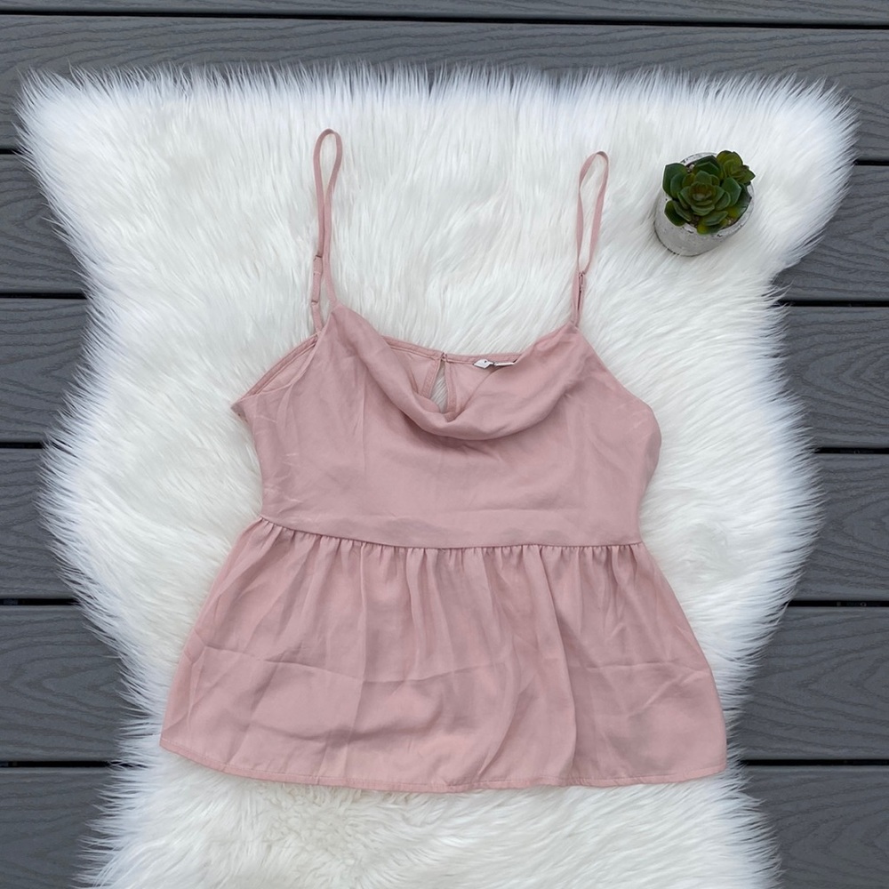 American Eagle pink satin cowl neck cami top